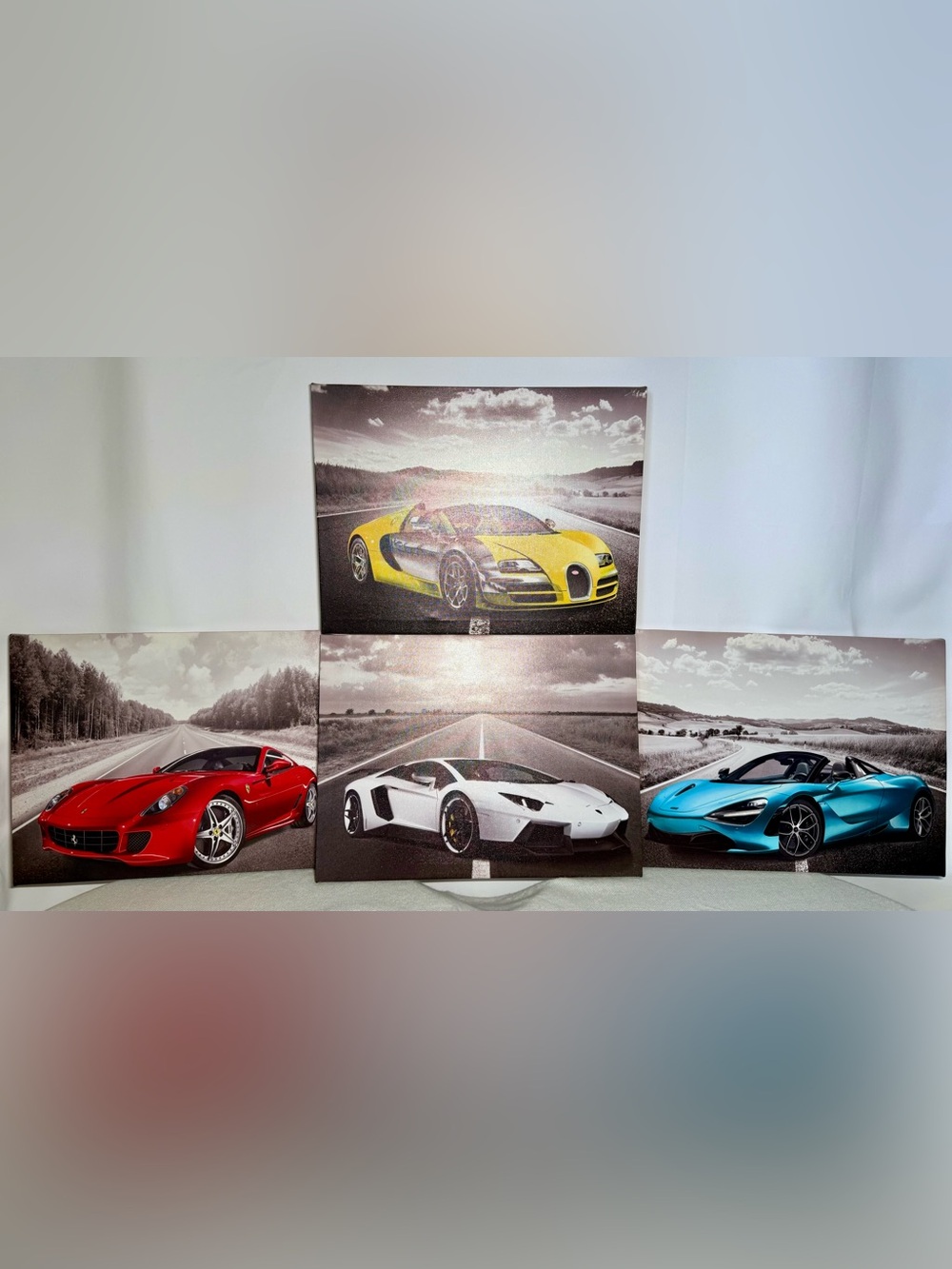 4-piece Sports Car Canvas Wall Art Set Ferrari, Lamborghini, McLaren & Bugatti